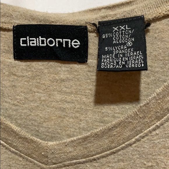 CLAIBORNE TEE TAN V NECK SZ XXL COTTON/SPX S/S - Picture 4 of 6